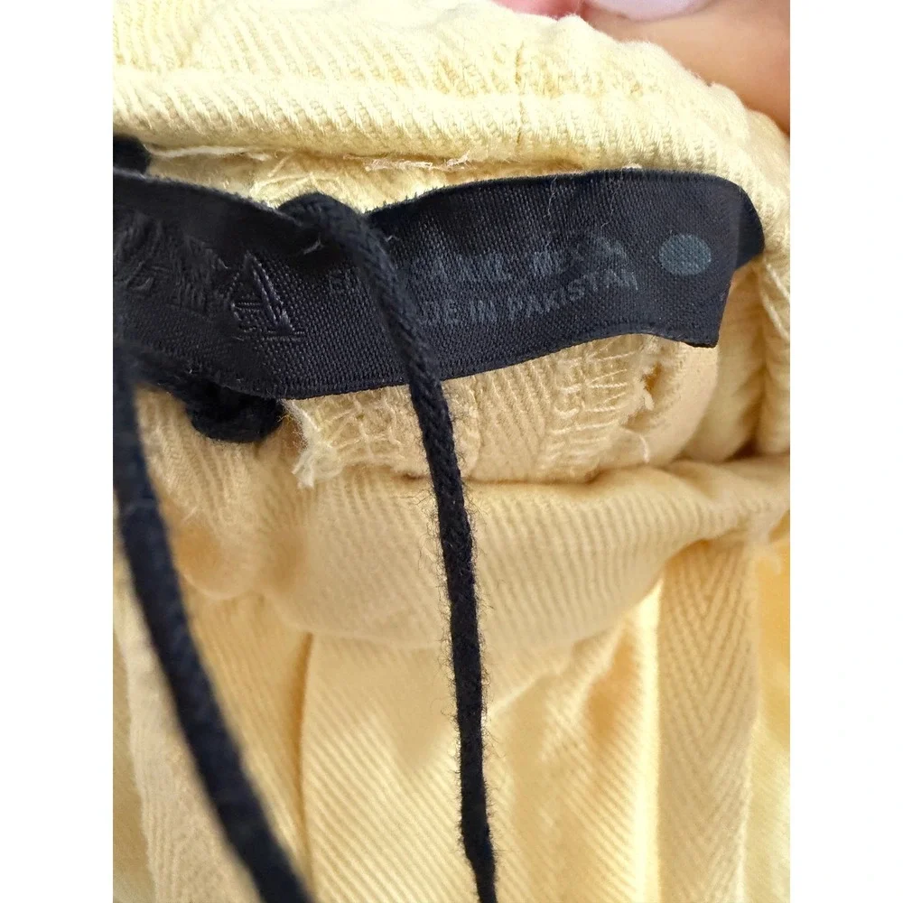 Zara Women XXL Yellow Linen Blend Elastic Waist Drawstring Relaxed Pants NWT
